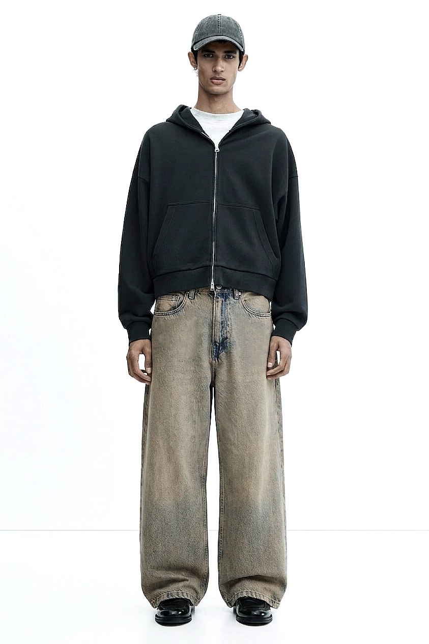 شلوار جین سوپر بگی رنگ Blue Grey برند اچ اند ام H&M