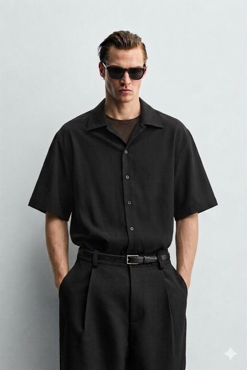 پیراهن باکسی آستین کوتاه رنگ مشکی برند زارا ZARA
