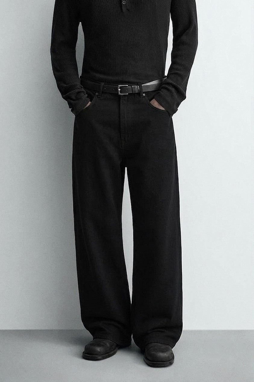 شلوار جین بگی رنگ Solid Black برند زارا ZARA