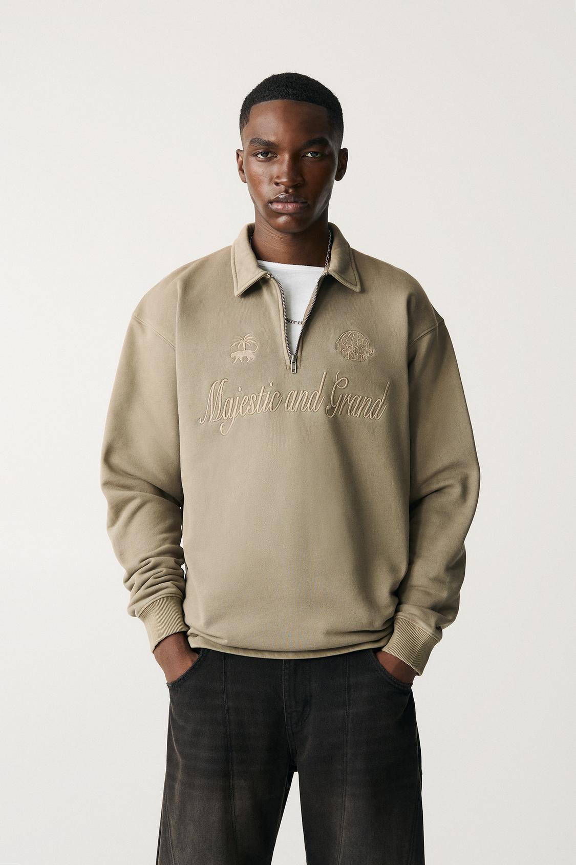 دورس نیم زیپ باکسی رنگ Khaki سنگشور برند پول اند بیر PULL&BEAR