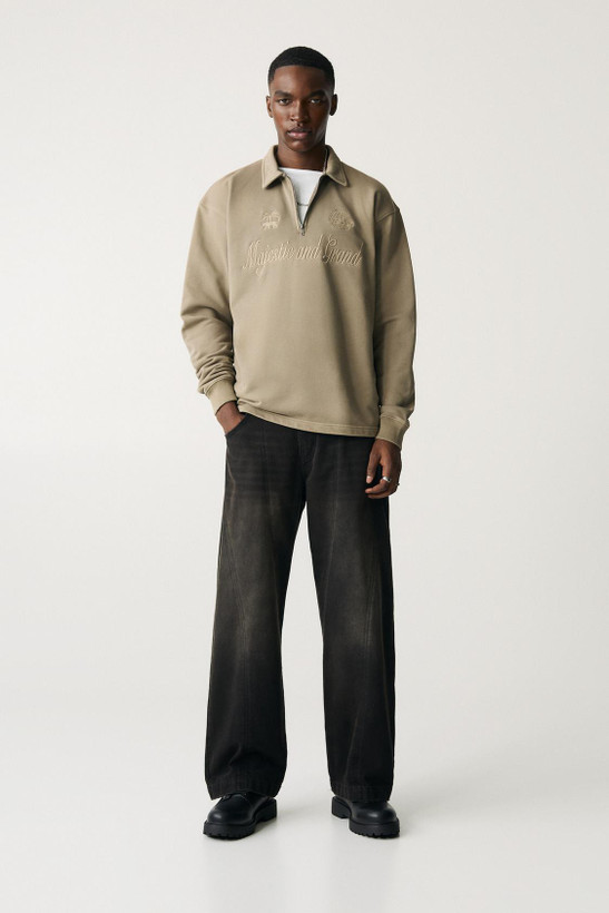 دورس نیم زیپ باکسی رنگ Khaki سنگشور برند پول اند بیر PULL&BEAR
