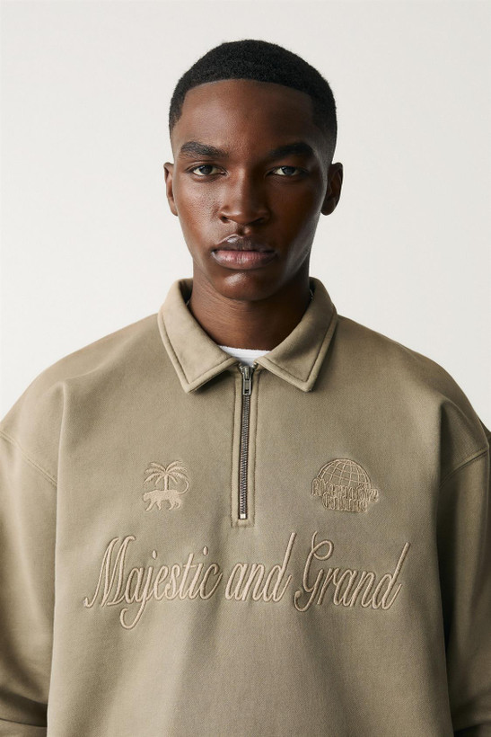 دورس نیم زیپ باکسی رنگ Khaki سنگشور برند پول اند بیر PULL&BEAR