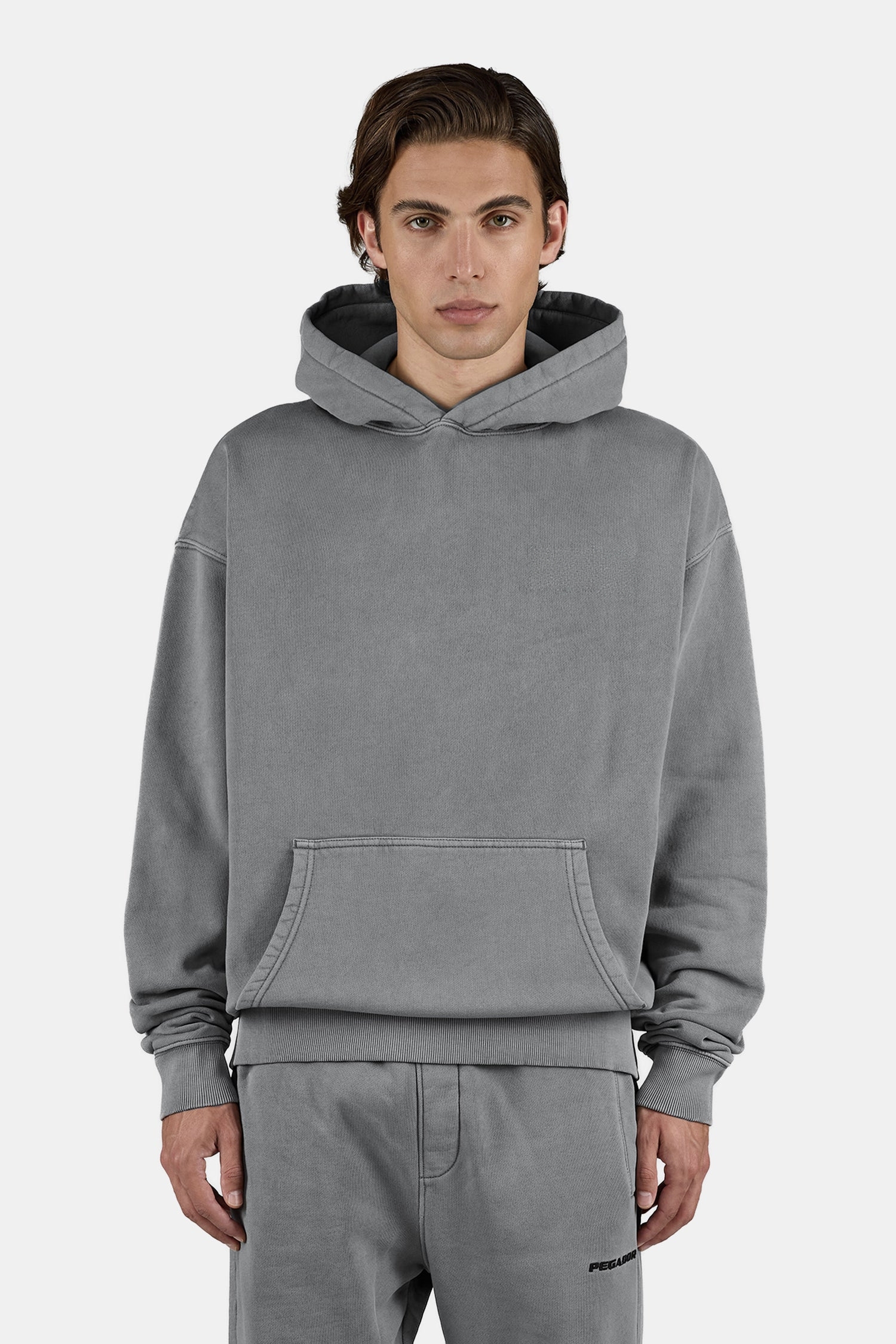 هودی بیسیک اورسایز بدون لوگو رنگ Vintage Grey برند پگادور PEGADOR