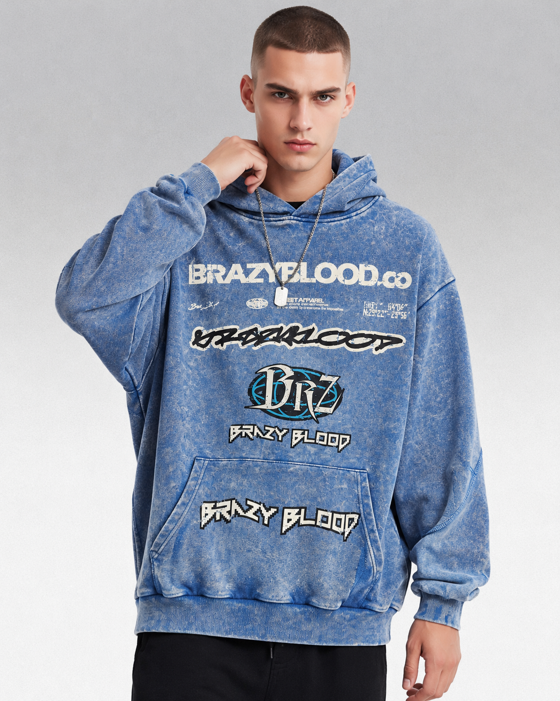 هودی اورسایز مسترکوالیتی گرم بالا رنگ Washed Blue برند FANXIAOMO