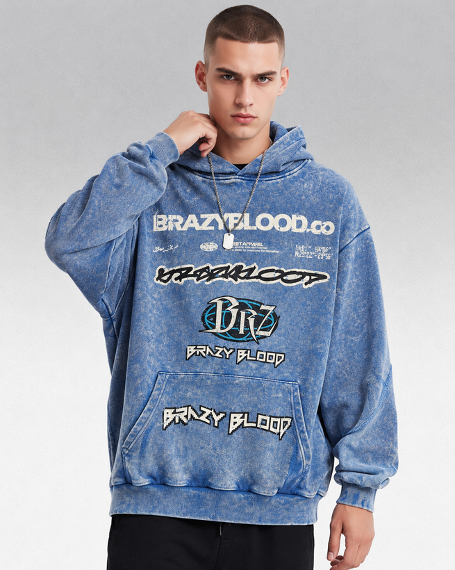 هودی اورسایز مسترکوالیتی گرم بالا رنگ Washed Blue برند FANXIAOMO