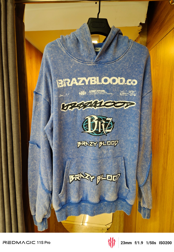 هودی اورسایز مسترکوالیتی گرم بالا رنگ Washed Blue برند FANXIAOMO